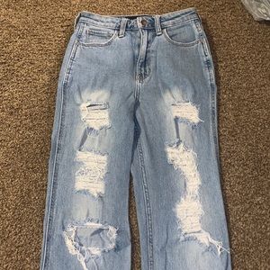 Hollister distressed high rise mom jeans